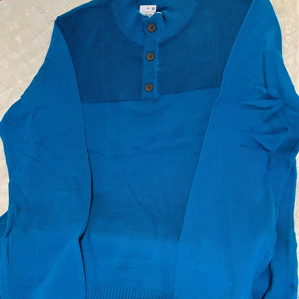 Men’s Teal Button Mock Sweater NEW